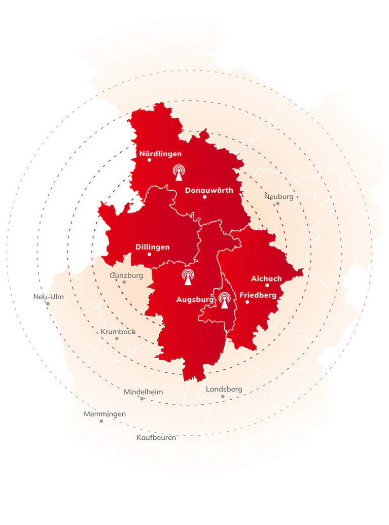 Empfangsgebiet von Radio Augsburg über DAB+