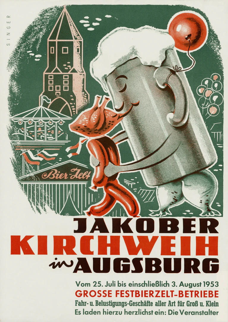 Veranstaltungsplakat zur Jakober Kirchweih, 1953 — © Stadtarchiv Augsburg
